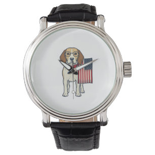 Montre Beagle patriotique avec drapeau vintage vector art