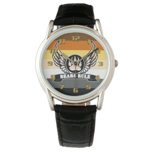 Montre Bears Rule Gay Bear Pride Drapeau et ailes (devant)
