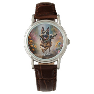 Montre Beau Berger Allemand Chien & Fleurs