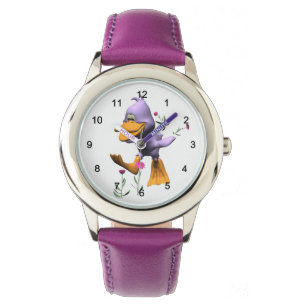 Montre Beau Canard Cartoon À Travers Les Fleurs