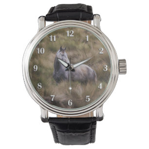 Montre Beau Cheval Gris Coloré Chiffre Blanc