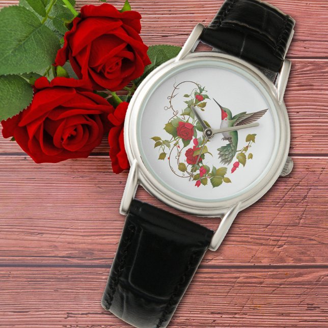 Montre Beau colibri et roses rouges (Créateur téléchargé)