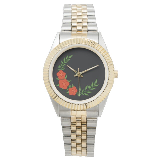 Montre Beau Croissant de Couronne de fleurs rouges (devant)