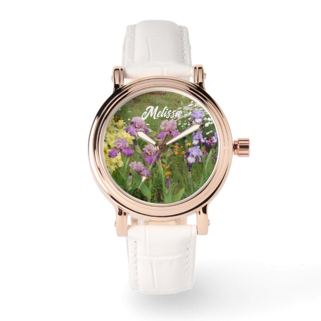 Montre Beau Jardin fleuri pourpre Iris Irises (Recto)
