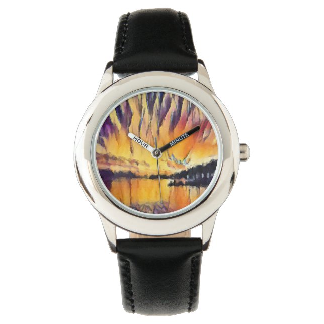Montre Beau lever de soleil en design aquarelle (devant)