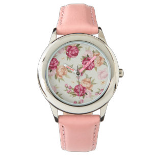 Montre Beau motif de pivoine de couleur sur le vert