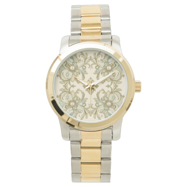 Montre Beau motif vert avec art de design perlé (devant)