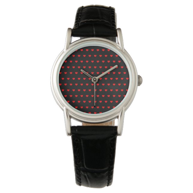 Montre Beaucoup De Petits Coeurs Rouges Sur Noir (devant)