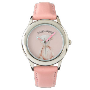 Montre Beauté Moderne Pastel Pink Teddy Ours Avec Nom