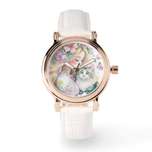 Montre Beautidul aquarelle femme avec illustration de cha