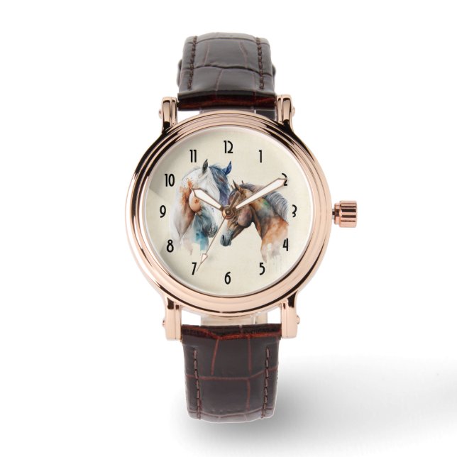 Montre Beaux Chevaux Style Boho Occidental (Recto)
