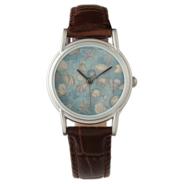 Montre Beaux Coquillages Vintages En Bleu (devant)