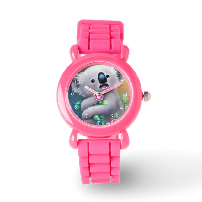 Montre Bébé adorable Ours Koala avec fleurs (Recto)