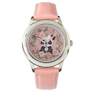 Montre Bébé adorable Panda Ours avec fleurs