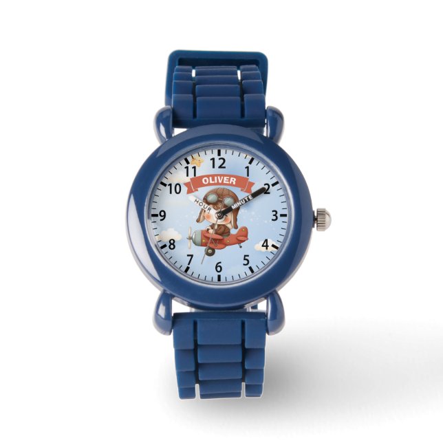 Montre Bébé Aviateur de Rêve dans un Avion Rouge (Recto)