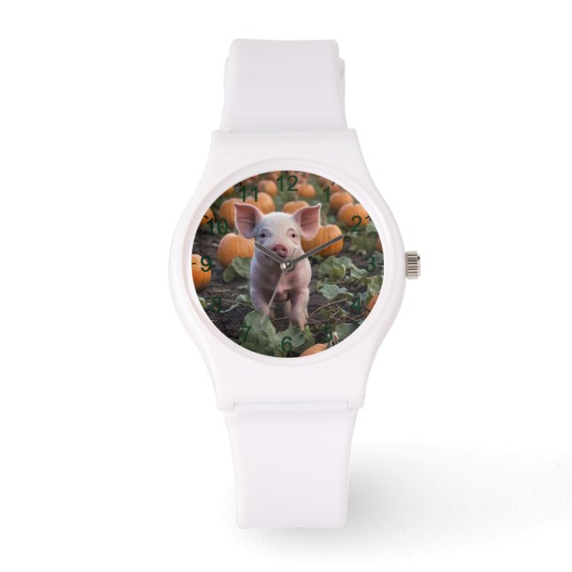 Montre Bébé Cochon Dans Le Patch Citrouille, (Recto)