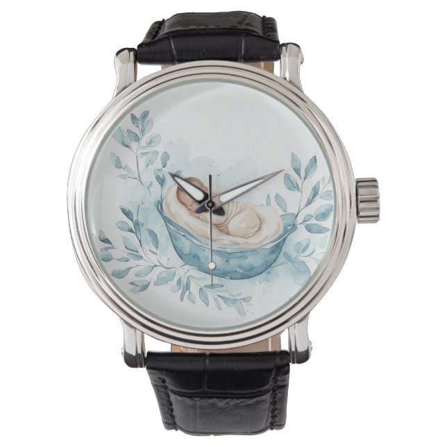 Montre Bébé endormi dans un berceau bleu (devant)