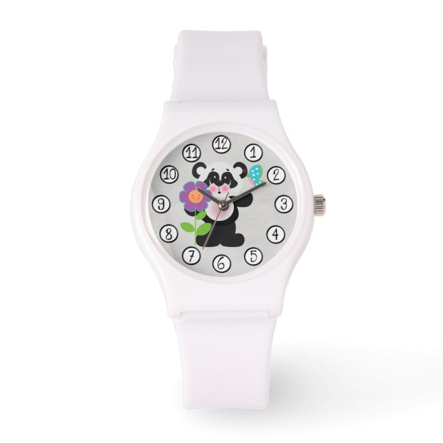 Montre Bébé Enfants Cute Panda Ours Avec Fleur (Recto)
