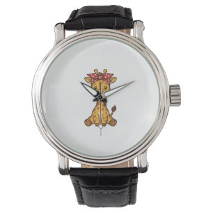 Montre Bébé girafe mignon avec noeud papillon design vect