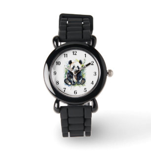 Montre Belle aquarelle Panda Ours Noir Nombre