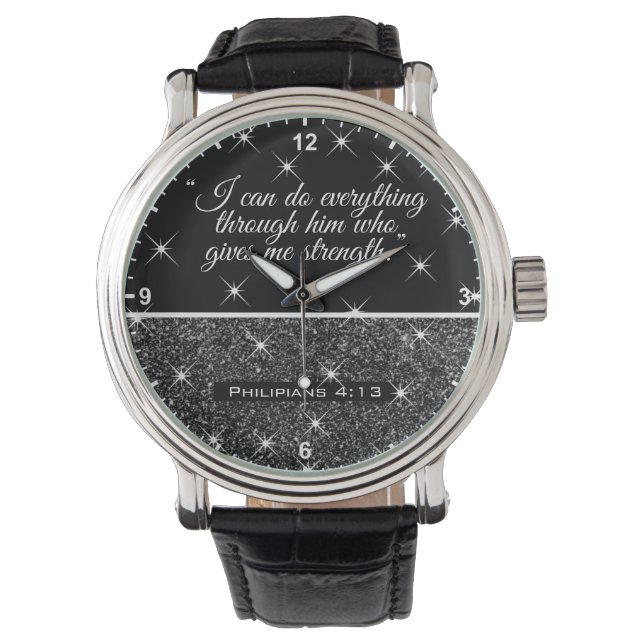 Montre Belle Bible Verse Texte Parties scintillant Argent (devant)