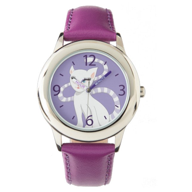 Montre Belle caricature mignonne blanche chatte fille (devant)