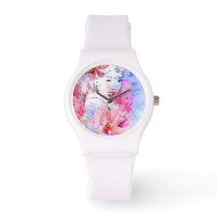 Montre Belle fille avec un bouquet de fleurs