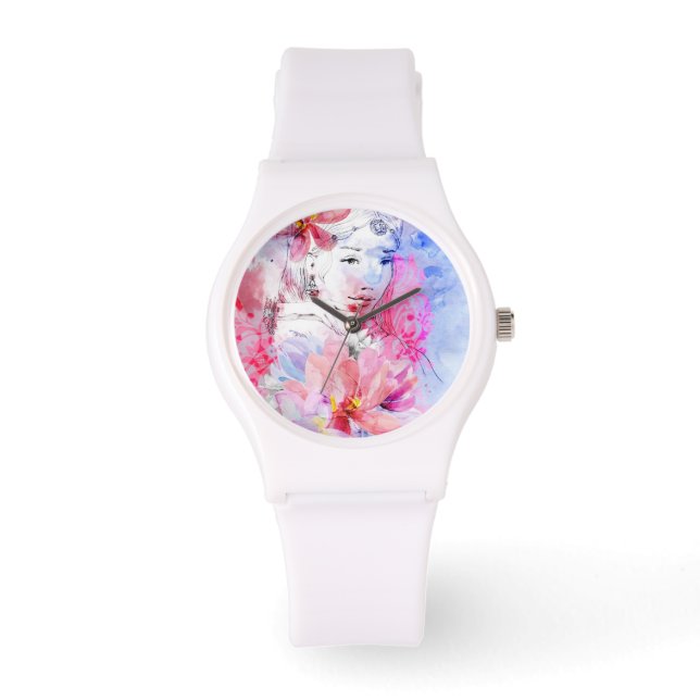 Montre Belle fille avec un bouquet de fleurs (Recto)