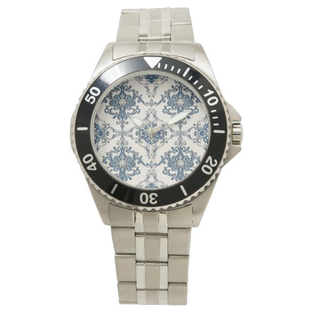 Montre Belle Mosaïque Bleu Motif argent, Hommes (devant)