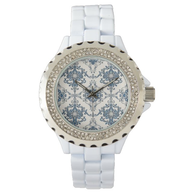 Montre Belle Mosaïque Bleu Motif d'argent, Femmes (devant)