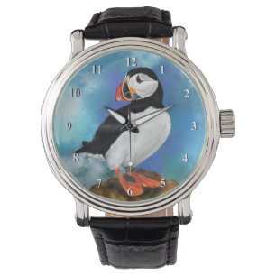 Montre Belle Peinture d'Oiseaux de Puffin Atlantique -