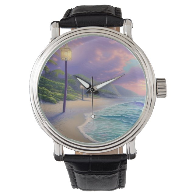 Montre Belle Plage Océan Vagues Nuages de nuit (devant)