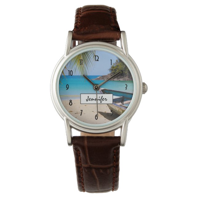 Montre Belle plage tropicale avec bateau à rames (devant)