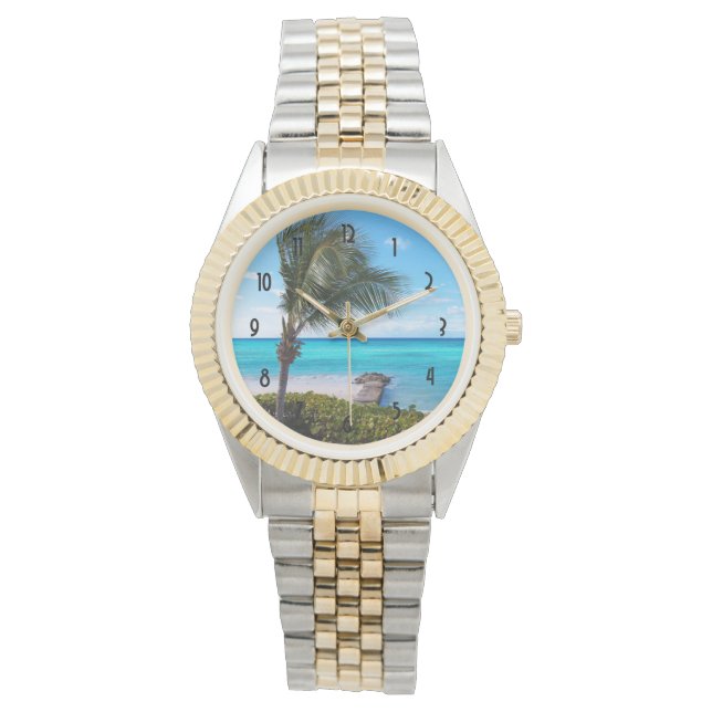 Montre Belle plage tropicale palmier venteux (devant)