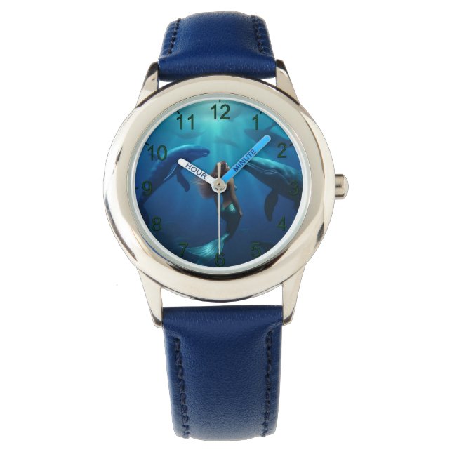 Montre Belle Sirène Nager Avec Baleines À Bosse, (devant)
