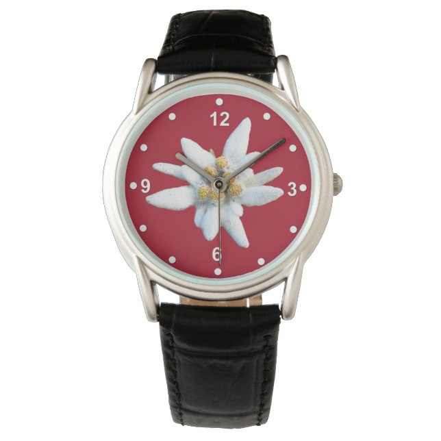 Montre Belle voile rouge avec fleur blanche Edelweiss (devant)