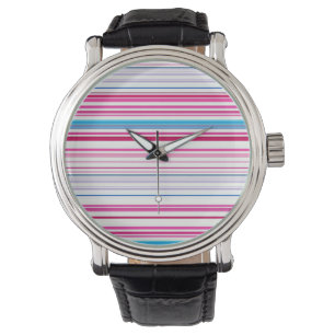 Montre Belles rayures rose bleue