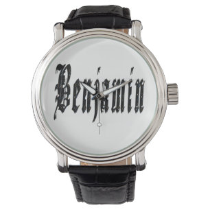 Montre Benjamin, Nom, Logo, Big Black Leather Watch