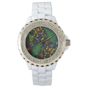 Montre Berries forestières, feuilles et buissons sur grap