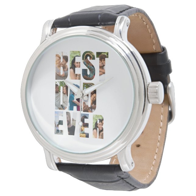 Montre Best Dad Ever | Photo Collage Placeholder Template (Incliné)