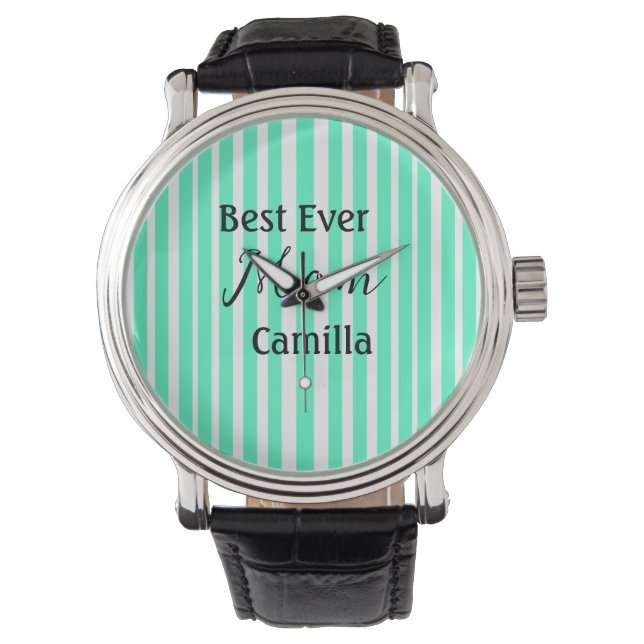 Montre Best ever mom green stripped pattern pastel neon  (devant)