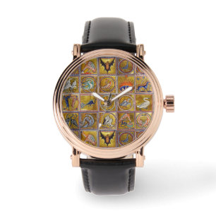 MONTRE BESTIAIRE MÉDIÉVAL, ANIMAUX FANTASTIQUES, ROUGE D'