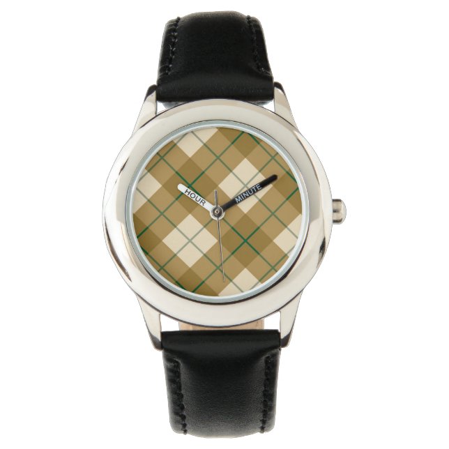 Montre Bias Plaid en or et Green Stripe (devant)