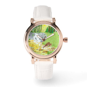 Montre Biche et Faon Rose Gold Vintage Blanc