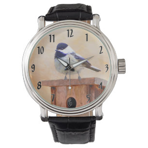 Montre Bickadee sur la peinture d'alimentation - Oiseaux 