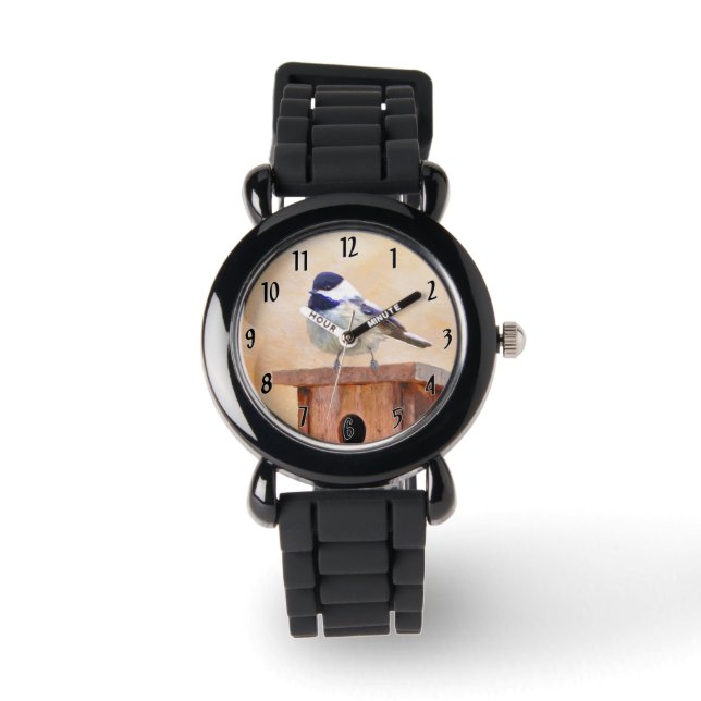 Montre Bickadee sur la peinture d'alimentation - Oiseaux  (Recto)