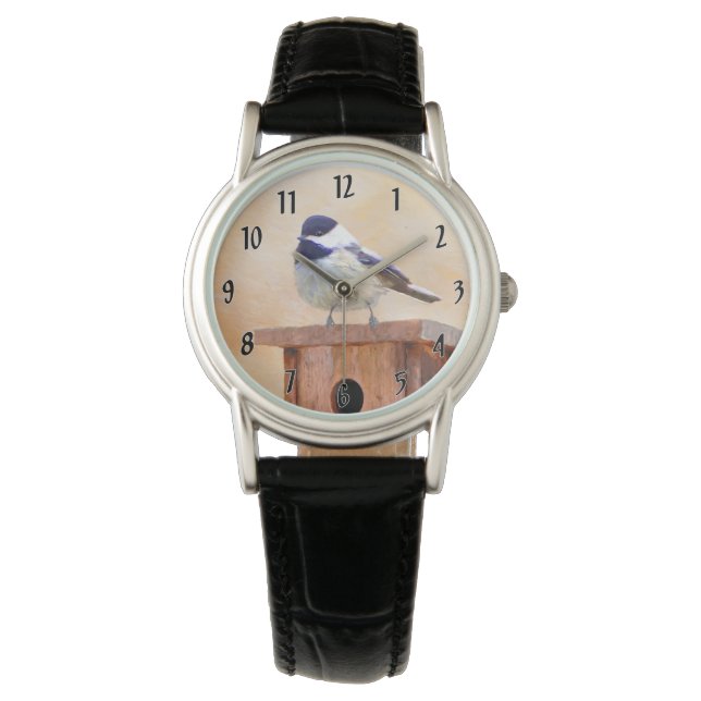 Montre Bickadee sur la peinture d'alimentation - Oiseaux  (devant)