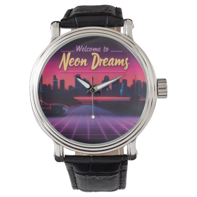 Montre Bienvenue à Neon Dreams - Retro Wave Cityscape (devant)