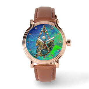 MONTRE BIJOU DE SEAHORSE ANTIQUE, EFFET OPAL VERT BLEU