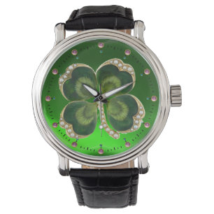 Montre Bijou Shamrock Gold Saint Patrick avec perles